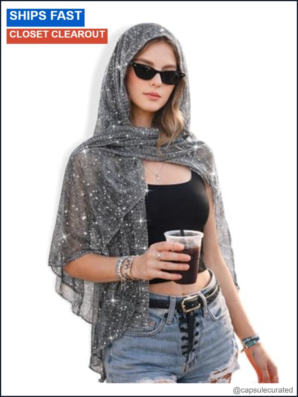 Sparkly Sheer Sequin Shawl Wrap Scarf Headwrap Cover-Up